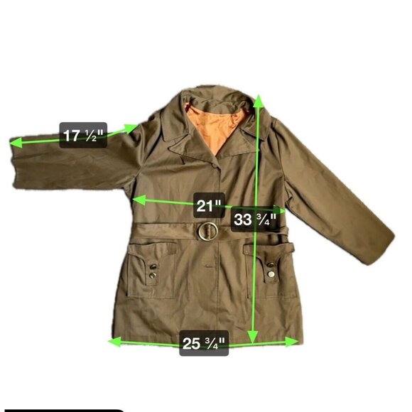 Vtg Trench Coat Womens S Military Overcoat‎ 70s Groovy Grunge Belted Hippie - Picture 7 of 7